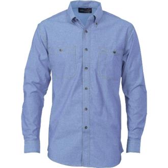 DNC Shirt Mens Cotton Chambray 155gsm Twin Pocket Long Sleeve