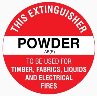 Label FIRE EXTINGUISHER POWDER 200mm poly Wood,paper,fabric,liq,elec fires,