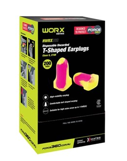Forcer360 T-Shaped Uncorded Disposable Earplug, Box of 200 pairs