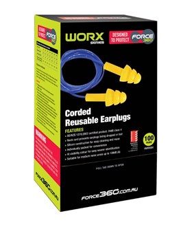 Force360 Silicone Corded Reusable Earplugs Class 4 24db 