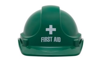 Hard Hat Vented TUFFGARD With FIRST AID Printed on front, Green